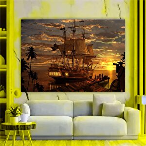 Günbatımı Yelkenli Kanvas; Ev Ve Ofis Dekoru 90x180 cm