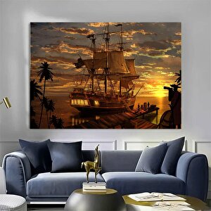 Günbatımı Yelkenli Kanvas; Ev Ve Ofis Dekoru 120x150 cm