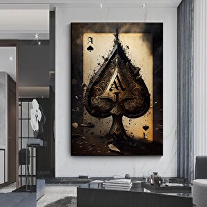 Poker Kartları Kanvas Tablosu, Poker Duvar Sanatı, Siyah Kanvas Tablo, Modern Sanat, Antika Stil 50x70 cm
