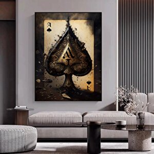 Poker Kartları Kanvas Tablosu, Poker Duvar Sanatı, Siyah Kanvas Tablo, Modern Sanat, Antika Stil 50x70 cm