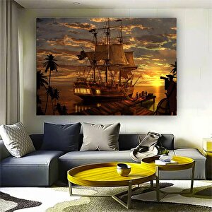 Günbatımı Yelkenli Kanvas; Ev Ve Ofis Dekoru 80x120 cm