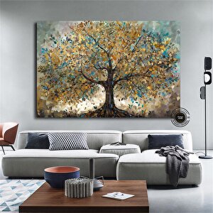 Mavi Ve Altın Yapraklı Ağaç Tablosu, Lüks Botanik Duvar Sanatı, Ev İçin Zarif Kanvas Dekoru