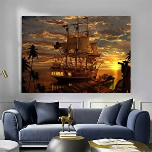 Günbatımı Yelkenli Kanvas; Ev Ve Ofis Dekoru 60x90 cm