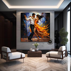 Kanvas Ev Dekoru; Büyük Kanvas; Dans Eden Çift Tablosu; Müzik Odası Sanatı; Tango Çift Kanvas Tablos 70x70 cm