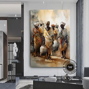 Afrikalı Kabile Kanvas Posteri; Savana Ev Dekoru; Afrika Stili 80x150 cm