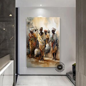 Afrikalı Kabile Kanvas Posteri; Savana Ev Dekoru; Afrika Stili 80x150 cm