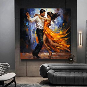 Kanvas Ev Dekoru; Büyük Kanvas; Dans Eden Çift Tablosu; Müzik Odası Sanatı; Tango Çift Kanvas Tablos 100x100 cm