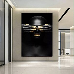 Gözlerini Kapatmış Afrika Kadını Kanvas Duvar Sanatı; Altın Kadın Kanvas Boyama; Modern Ev Dekoru 80x120 cm