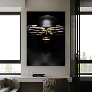 Gözlerini Kapatmış Afrika Kadını Kanvas Duvar Sanatı; Altın Kadın Kanvas Boyama; Modern Ev Dekoru 80x120 cm