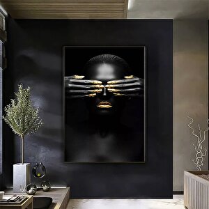 Gözlerini Kapatmış Afrika Kadını Kanvas Duvar Sanatı; Altın Kadın Kanvas Boyama; Modern Ev Dekoru 80x120 cm