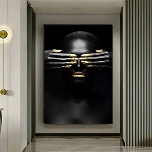 Gözlerini Kapatmış Afrika Kadını Kanvas Duvar Sanatı; Altın Kadın Kanvas Boyama; Modern Ev Dekoru