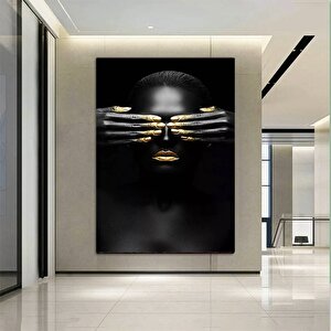 Gözlerini Kapatmış Afrika Kadını Kanvas Duvar Sanatı; Altın Kadın Kanvas Boyama; Modern Ev Dekoru 30x40 cm