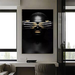 Gözlerini Kapatmış Afrika Kadını Kanvas Duvar Sanatı; Altın Kadın Kanvas Boyama; Modern Ev Dekoru 30x40 cm