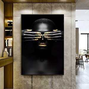 Gözlerini Kapatmış Afrika Kadını Kanvas Duvar Sanatı; Altın Kadın Kanvas Boyama; Modern Ev Dekoru