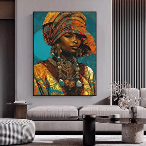 Modern Afrika Kadın Tablo Poster Ev Dekoru, Oturma Odası İçin, Kanvas Üzerine Afrika Kadın Baskısı 60x90 cm