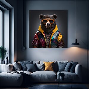 Renkli Ayı Tablosu; Gözlüklü Ayı Kanvas; Şirin Hayvan Sanatı