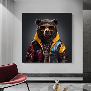 Renkli Ayı Tablosu; Gözlüklü Ayı Kanvas; Şirin Hayvan Sanatı