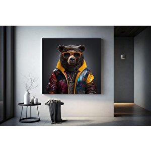 Renkli Ayı Tablosu; Gözlüklü Ayı Kanvas; Şirin Hayvan Sanatı