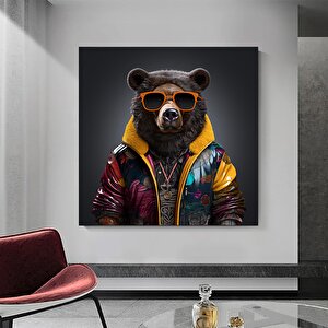 Renkli Ayı Tablosu; Gözlüklü Ayı Kanvas; Şirin Hayvan Sanatı