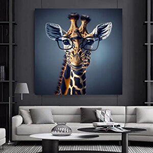 Gözlüklü Sevimli Zürafa Kanvas Tablo, Renkli Hayvan Duvar Sanatı 80x80 cm