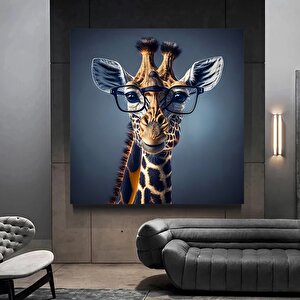 Gözlüklü Sevimli Zürafa Kanvas Tablo, Renkli Hayvan Duvar Sanatı 80x80 cm