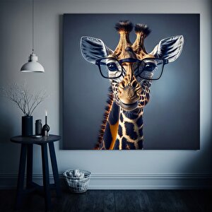 Gözlüklü Sevimli Zürafa Kanvas Tablo, Renkli Hayvan Duvar Sanatı