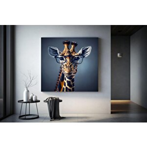 Gözlüklü Sevimli Zürafa Kanvas Tablo, Renkli Hayvan Duvar Sanatı