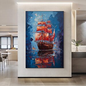 Yelkenli Gemi Kanvas Tablosu, Soyut Gemi Baskısı, Yelkenli Duvar Dekoru, Mavi Renkli Ev Sanatı 80x120 cm