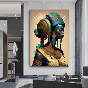Afro-amerikan Kraliçesi, Geleneksel Takılarla Afro-amerikan Kadın Kanvas Duvar Sanatı 120x180 cm