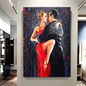 Büyük Kanvas Ev Dekoru, Dans Eden Çift Tablosu, Müzik Odası Sanatı, Tango Temalı Kanvas