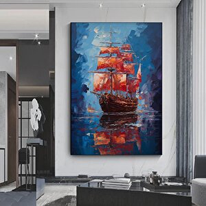 Yelkenli Gemi Kanvas Tablosu, Soyut Gemi Baskısı, Yelkenli Duvar Dekoru, Mavi Renkli Ev Sanatı 40x60 cm
