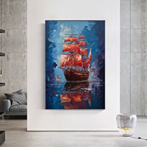 Yelkenli Gemi Kanvas Tablosu, Soyut Gemi Baskısı, Yelkenli Duvar Dekoru, Mavi Renkli Ev Sanatı