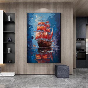 Yelkenli Gemi Kanvas Tablosu, Soyut Gemi Baskısı, Yelkenli Duvar Dekoru, Mavi Renkli Ev Sanatı