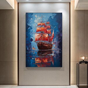 Yelkenli Gemi Kanvas Tablosu, Soyut Gemi Baskısı, Yelkenli Duvar Dekoru, Mavi Renkli Ev Sanatı