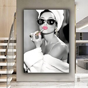 Audrey Hepburn Kanvas Tablo | Moda Duvar Sanatı | Pembe Dudak Baskısı 40x60 cm