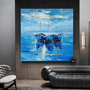 Yelkenli Duvar Sanatı, Gemi Kanvas Tablosu, Denizcilik Temalı Soyut Yelkenli Kanvas 70x70 cm