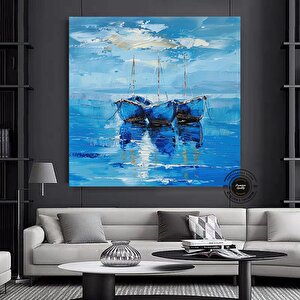 Yelkenli Duvar Sanatı, Gemi Kanvas Tablosu, Denizcilik Temalı Soyut Yelkenli Kanvas 100x100 cm