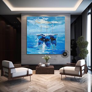 Yelkenli Duvar Sanatı, Gemi Kanvas Tablosu, Denizcilik Temalı Soyut Yelkenli Kanvas 100x100 cm