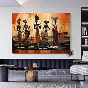 Renkli Afrikalı Kızlar Ve Müzisyenler, Etno Dans Temalı Canlı Kanvas Sanat 60x120 cm