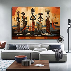 Renkli Afrikalı Kızlar Ve Müzisyenler, Etno Dans Temalı Canlı Kanvas Sanat 60x120 cm