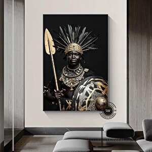 Siyah Ve Altın Zırhlı Afrikalı Erkek Figürü Kanvas Duvar Tablosu 50x70 cm