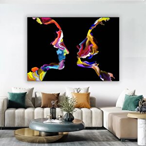 Renkli Soyut Çift Silueti; Çift Duvar Dekoru; Renkli Aşıklar Tablosu; Modern Ev Dekoru Sanatı 90x150 cm