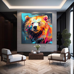 Soyut Ayı Sanatı, Kanvas Veya Poster, Renkli Ayı Tablosu, Modern Oturma Odası Ve Yatak Odası Dekoru 80x80 cm