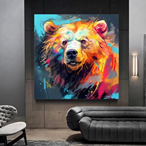 Soyut Ayı Sanatı, Kanvas Veya Poster, Renkli Ayı Tablosu, Modern Oturma Odası Ve Yatak Odası Dekoru 80x80 cm