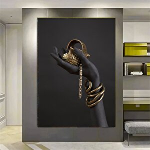 Afrika Kadını Dikey Kanvas Tablosu; Siyah Ve Altın Tonlar; Kadın Mücevher Sanatı 100x150 cm