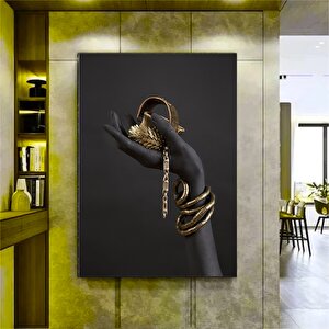 Afrika Kadını Dikey Kanvas Tablosu; Siyah Ve Altın Tonlar; Kadın Mücevher Sanatı 100x150 cm