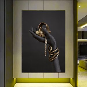 Afrika Kadını Dikey Kanvas Tablosu; Siyah Ve Altın Tonlar; Kadın Mücevher Sanatı 50x70 cm