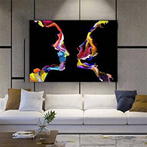 Renkli Soyut Çift Silueti; Çift Duvar Dekoru; Renkli Aşıklar Tablosu; Modern Ev Dekoru Sanatı