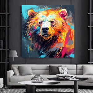 Soyut Ayı Sanatı, Kanvas Veya Poster, Renkli Ayı Tablosu, Modern Oturma Odası Ve Yatak Odası Dekoru 70x70 cm