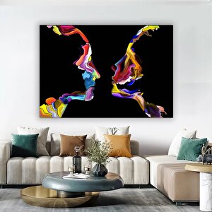 Renkli Soyut Çift Silueti; Çift Duvar Dekoru; Renkli Aşıklar Tablosu; Modern Ev Dekoru Sanatı 40x60 cm